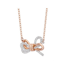 European American Fashion Jewellery Rose Gold Silver Jewelry Two-Tone Bow Crystal Short Clavicle Chain Gift Thin Chain Necklace for Women